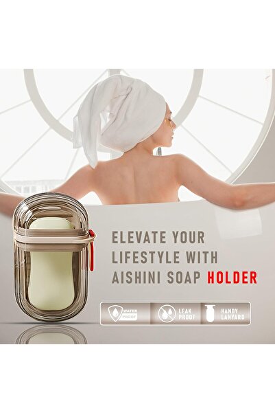 Aishini Travel Leakproof Soap Case with Lid, Portable Bar Soap Holder, Light Brown