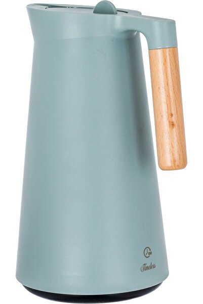 Linda ترمس تايملس، سعة 1 لتر، مقبض خشبي، وعاء داخلي من الزجاج الحراري، أخضر داكن