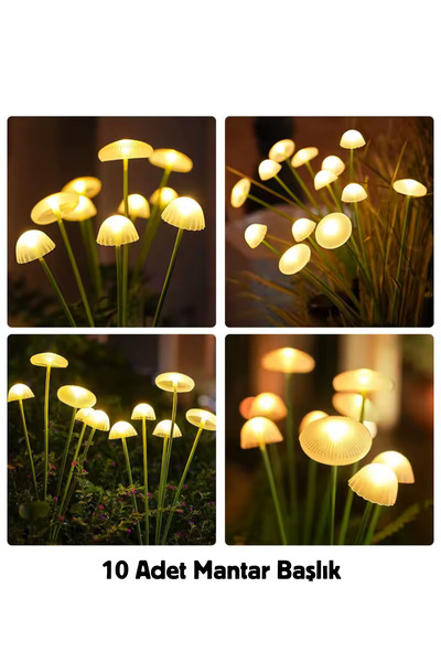Unichrome 10'lu Güneş Enerjili Bahçe Aydınlatma Çift Modlu LED Mantar Bahçe A...