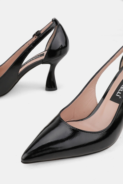 TUNAELLİ KADIN SİYAH RUGAN HAKİKİ DOĞAL DERİ 33-34-35-41-42-43 NUMARA İNCE TOPUKLU SİVRİ BURUNLU AYAKKABI