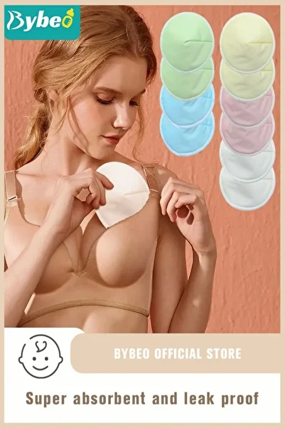 BYBEO 10PCS Round Breathable Bamboo Nursing Pads, Washable Anti-Overflow Spill Prevention Breast Pad, Non-
