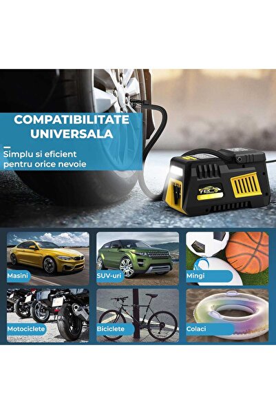 Elindor ® Car Compressor, Automatic Shutoff, 12V, 150 PSI, LED Light, Black