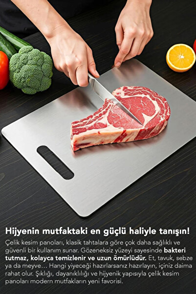 Meleni Home Set of 2 Stainless Steel Cutting Boards - Antibacterial Surface Hygienic Chopping Board