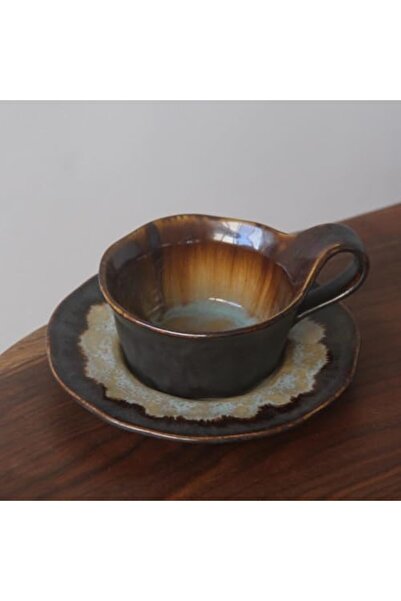 CAPIJIONG 160 ml/155.9 g handmade Italian vintage ceramic coffee cup set with green and yellow ename