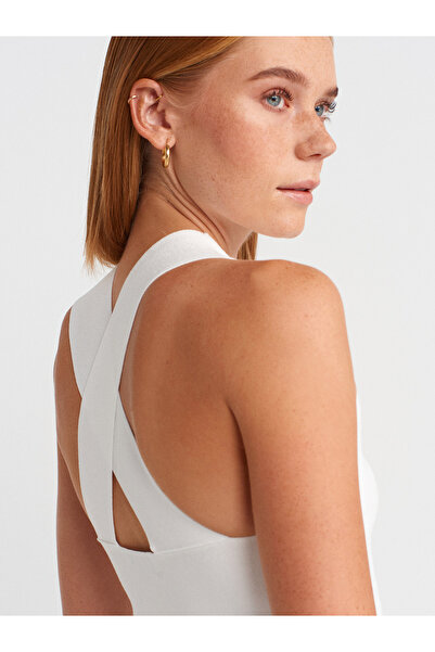 Dilvin 10795 Crew Neck Knitwear with Back Detail - Top-White