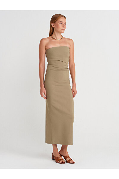 Dilvin 91368 Strapless Midi Dress-Cagla