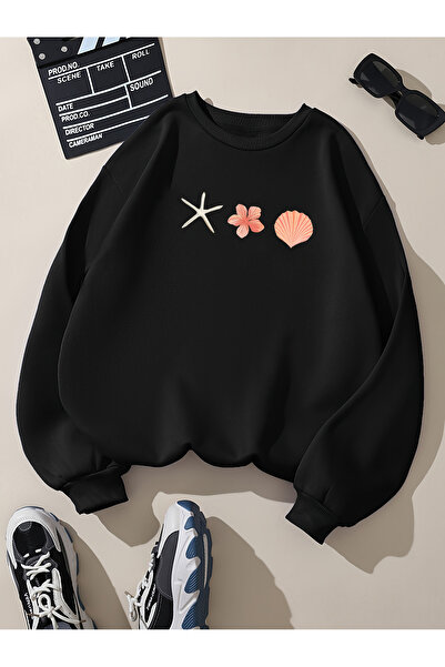 uyguntarz Unisex Oyster Shells Printed Design Oversize Sweatshirt