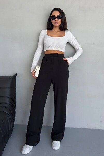 Madame Lestrange Femeie elegantă material elastic pantaloni palazzo