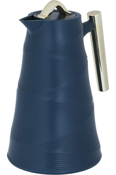 Glory ترمس بامبو، سعة 1 لتر، وعاء داخلي زجاجي، غلاف خارجي بلاستيكي - أزرق غامق