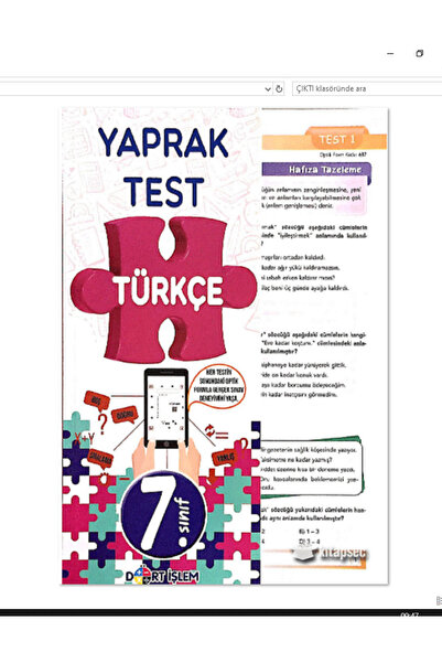 Dört İşlem Yayıncılık DÖRT İŞLEM 7.Sınıf Türkçe Yaprak Test