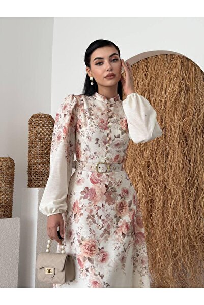 conconmoda Orlena Düğme Detay Kemerli Uzun Elbise