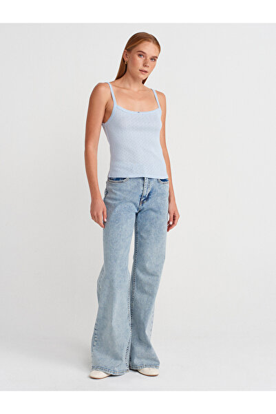 Dilvin 21044 Fiyonk Detaylı Ajurlu Top-Açık Mavi