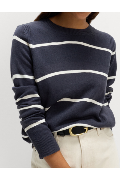 Marks & Spencer Süper Yumuşak Çizgili Yuvarlak Yaka Kazak