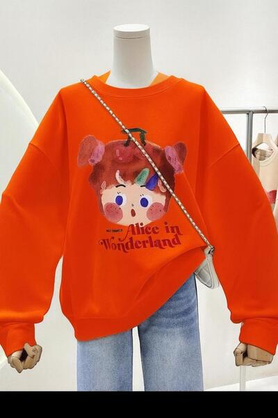 BENROMA سترة رياضية للجنسين مطبوعة بـ 3 خيوط من القطن الممشط بطبعة أليس في بل...