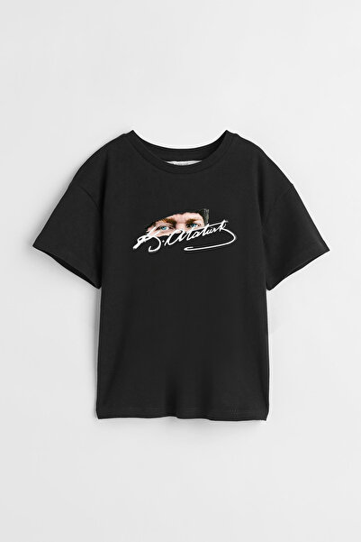 Darkia تي شيرت للأطفال للجنسين بتصميم مطبوع عليه توقيع مصطفى كمال أتاتورك وعيونه