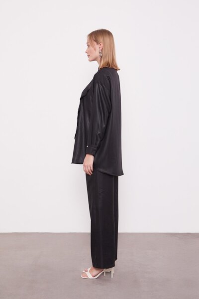 Levidor Siyah Nakış Gül Detaylı Tunik Takım