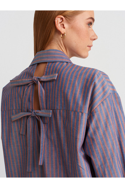 Dilvin 50510 Памучна риза с дълги ръкави, детайл на гърба и панделка - теракота