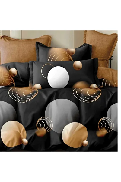 Pucioasa Double bed linen in finet 6 pieces with beige/gray circles