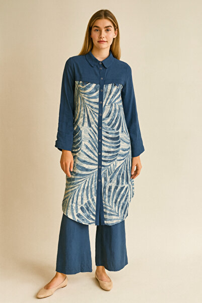 Gazella 44411 KOLU KATLANABİLİR ÖNDEN DÜĞMELİ ÖN KISMI DESENLİ TUNİK #03-25#