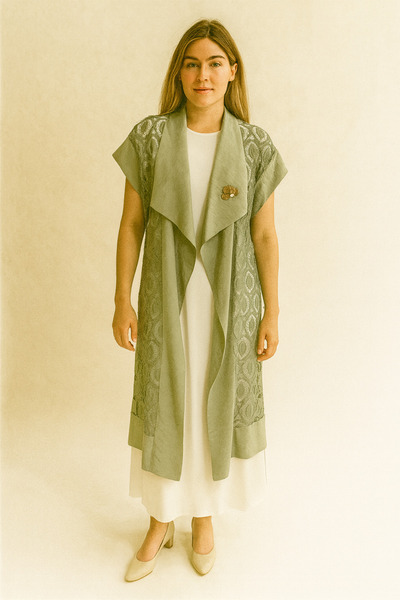 Gazella 44401 YAKASI MENDİL DETAYLI ÖNÜ ÖRGÜ İŞLEMELİ YELEK #03-25#