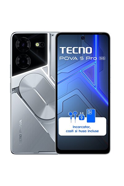 TECNO Telefon mobil Pova 5 Pro, 5G, Dual SIM, 8GB RAM, 256GB, Silver Fantasy