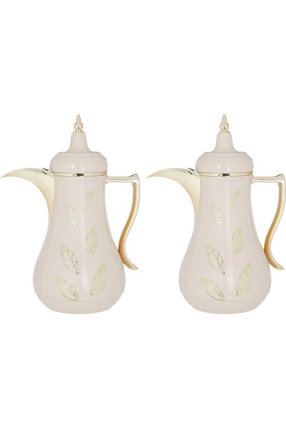 rexa thermos set, 1 liter, two pieces, thermal glass inner shell, plastic outer shell - beige