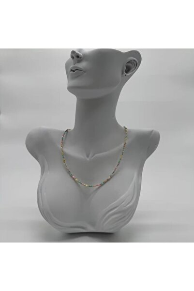 TAKIŞINA قلادة ذهبية بسيطة مع خرز ملون - ذهبي