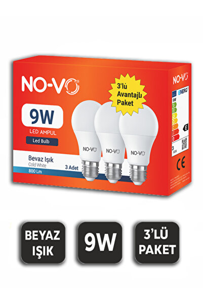 No-vo 3’lü Led Ampul 9W Beyaz Işık E27