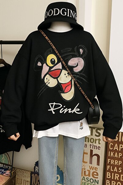 DM DOLCE MORE سترة رياضية مطبوعة باللون الوردي من القطن الممشط بثلاث خيوط للج...