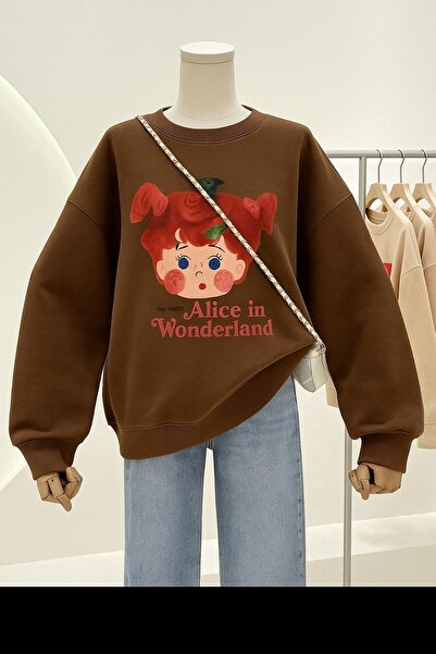 BENROMA سترة رياضية للجنسين مطبوعة بـ 3 خيوط من القطن الممشط بطبعة أليس في بل...