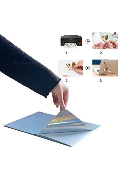 PROCART Autocolant imprimabil cu jet de cerneală, folie curcubeu, A4, set de ...