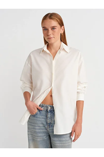 Dilvin 50510 Cotton Long Sleeve Shirt with Back Window Detail and Bow - Ecru
