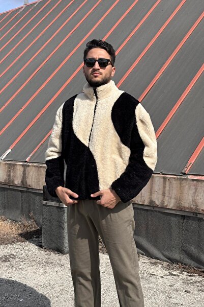 inpool Color-Blocked Casual Winter-Spring Plush Jacket with Waist and Cuff Ribbing 2460