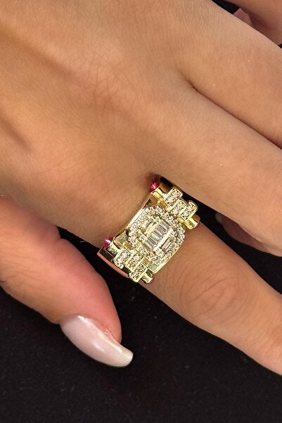 TAKIŞTIR خاتم YSX قابل للتعديل بحجر ذهبي اللون