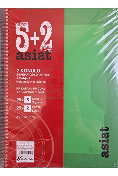 KESKİN COLOR Keskin Color 5+2 Asist 7 Subject Notebook with Separator – 25X5 Squares + 25X2 Rules
