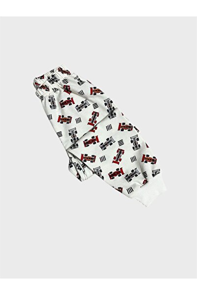 ALİŞ KİDS Set de pijamale sezoniere cu mâneci lungi, din bumbac, alb, cu model de mașină de curse pentru băieți