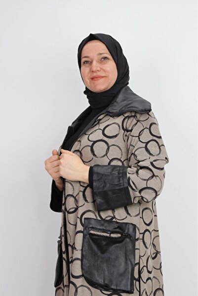 Gazella 41423 KAP ÖNDEN VE CEP DETAYLI FERMUARLI DERİ GÖRÜNÜMLÜ YAKA CEP VE KOL UCU DERİ GÖRÜNÜMLÜ BASKILI