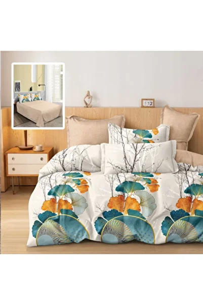 Pucioasa 6-piece finet double bed linen with multicolored ginkgo biloba leaves