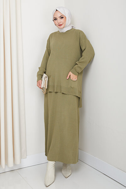 KAYA BUTİK Blouse with Pockets and Skirt Knitwear Set