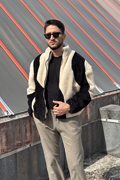 inpool Color-Blocked Casual Winter-Spring Plush Jacket with Waist and Cuff Ribbing 2460