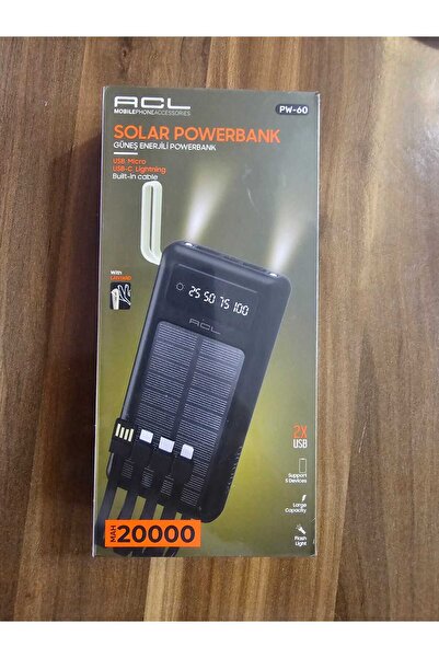 ACL Pw-60 20.000MAH Güneş Enerjili Powerbank | Usb-C & Lightning & Micro USB