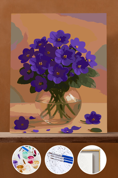 Pastelya Sayılarla Boyama Seti Çerçeveli Kasnaklı Mor Menekşe 50x65 cm