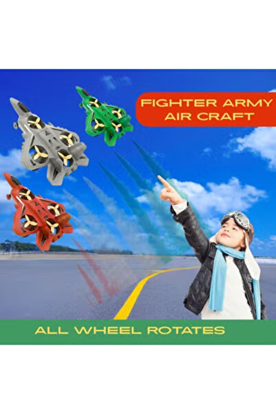 Fun Moment Friction-Powered Military Airplane Toy with Rotating Propellers gold