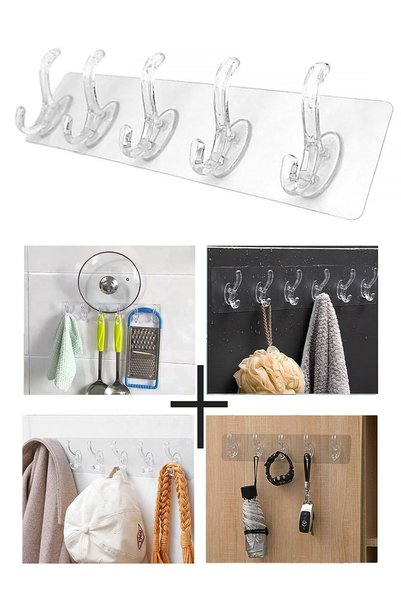 sonx 5-Piece Strong Adhesive Transparent Wall Hanger Bathroom Kitchen Organizer Practical Hanger