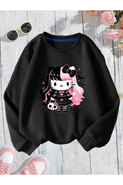 oneagılyazı Зимна суитшърт с качулка, детска готическа котешка щампа