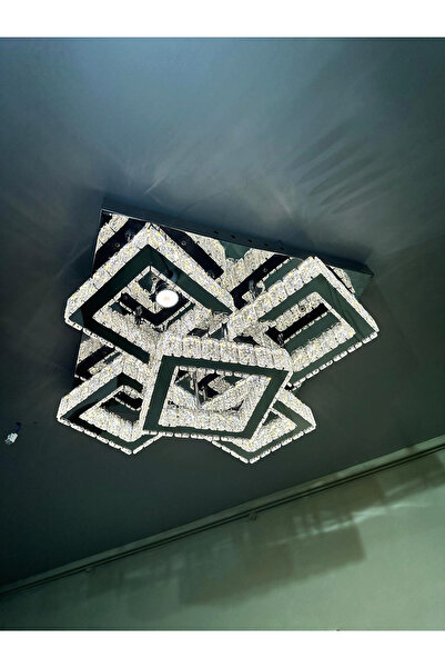 RSCOLLECTIONS Nirvana Taşlı Plafonyer Modern Led Avize Kumandalı Krom