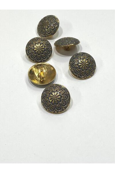 karantuhafiye Bombeli Antique Gold Floor / Metal Button / 2.3 cm / Set of 6 / (M03092)/ Gray
