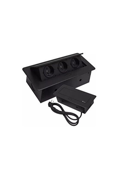 Izoxis Priză încorporată de blat, 3 prize, împământare schuko, universală, 3P/Z, 26.5x12x7cm, neagră