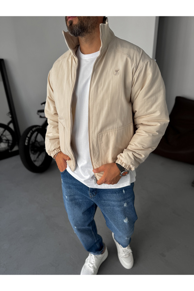 BYBASICMAN Beige Embroidered Bomber Jacket Tw-8000