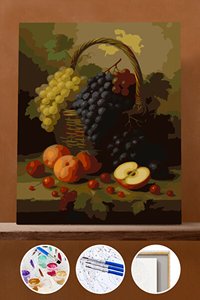 Pastelya Sayılarla Boyama Seti Çerçeveli Kasnaklı Meyve Sepeti 40x50 cm